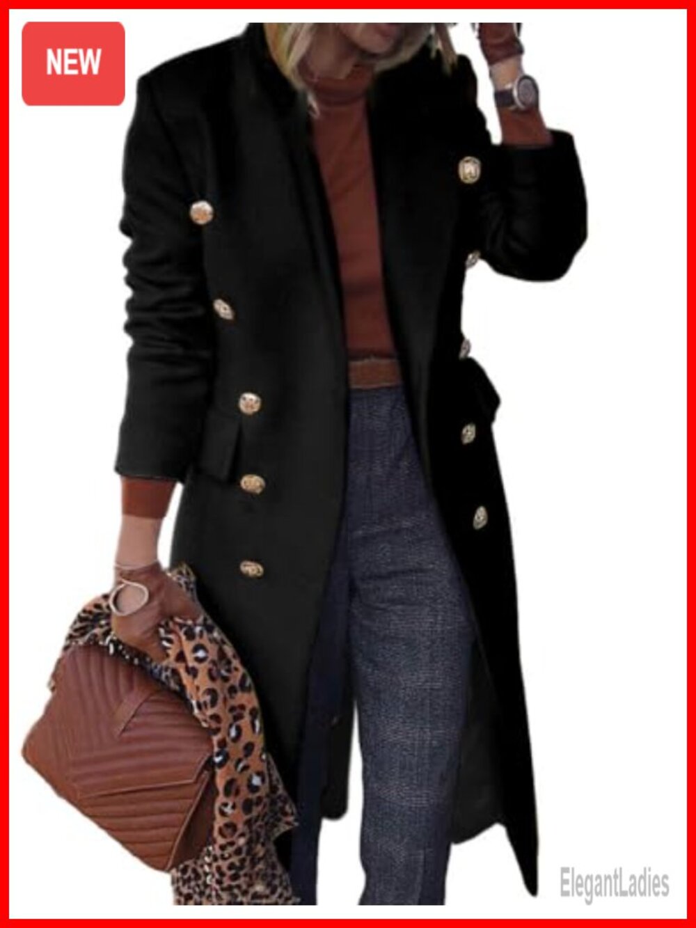 Wool Blend Trench Coat Long Double Breasted Peacoat